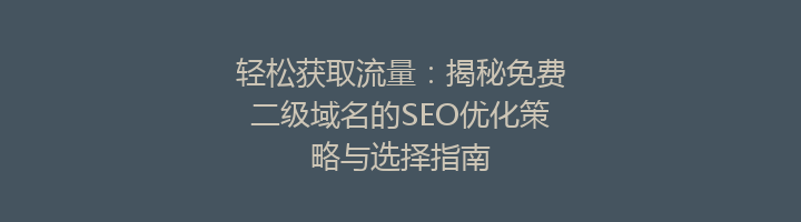 轻松获取流量:揭秘免费二级域名的SEO优化策略与选择指南